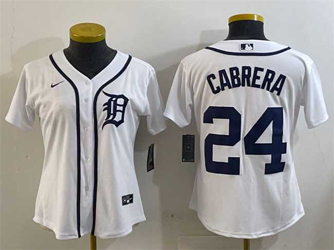 Womens Detroit Tigers #24 Miguel Cabrera White Cool Base Stitched Jersey